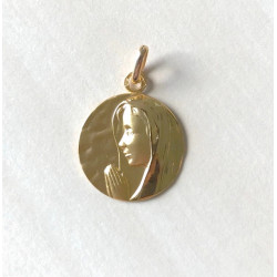 Médaille de baptême "profil de vierge" en Or mat et brillant