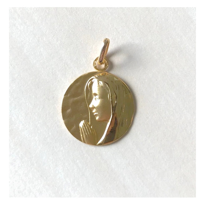 Médaille de baptême "profil de vierge" en Or mat et brillant