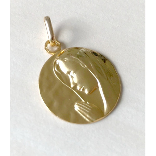 Médaille de baptême "profil de vierge" en Or mat et brillant