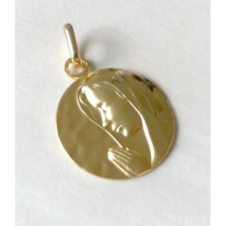 Médaille de baptême "profil de vierge" en Or mat et brillant