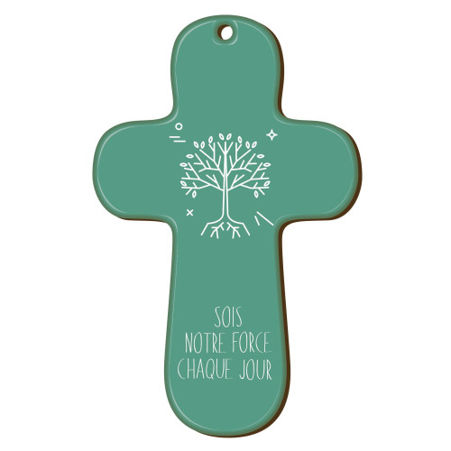 Croix "au fil des symboles" Arbre de vie verte