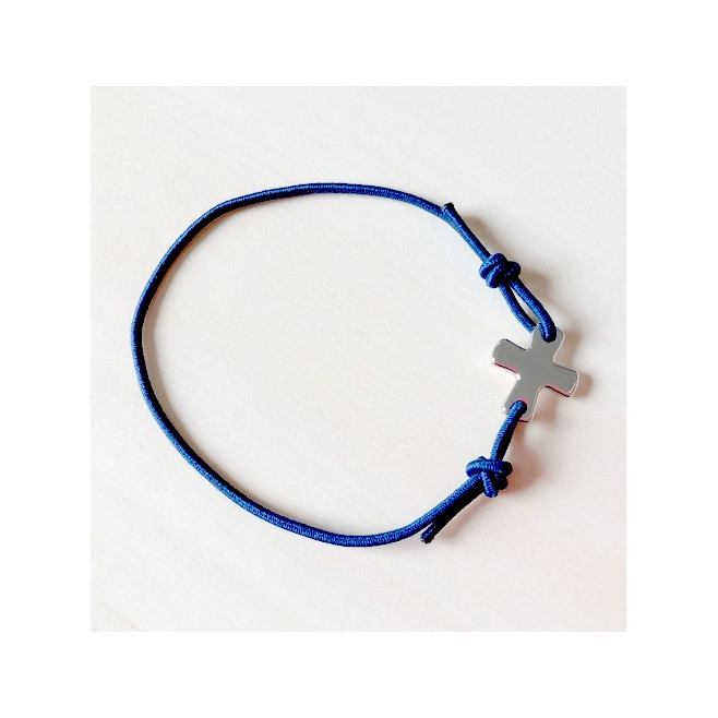 Bracelet élastique bleu marine avec croix