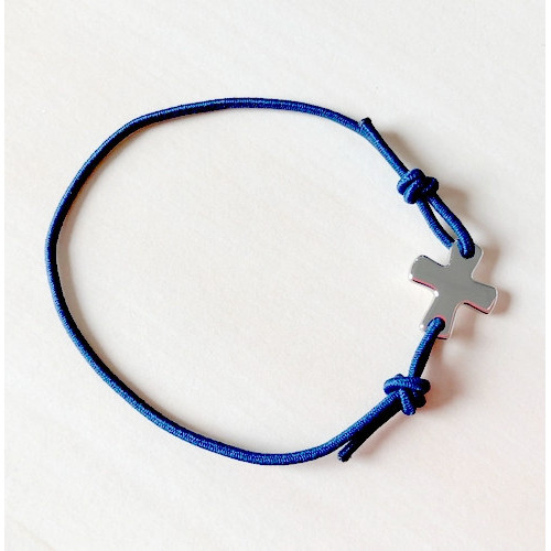 Bracelet élastique bleu marine avec croix