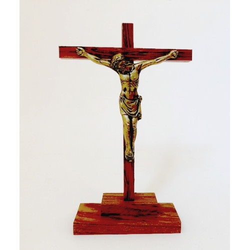 Calvaire en bois avec Christ en bronze