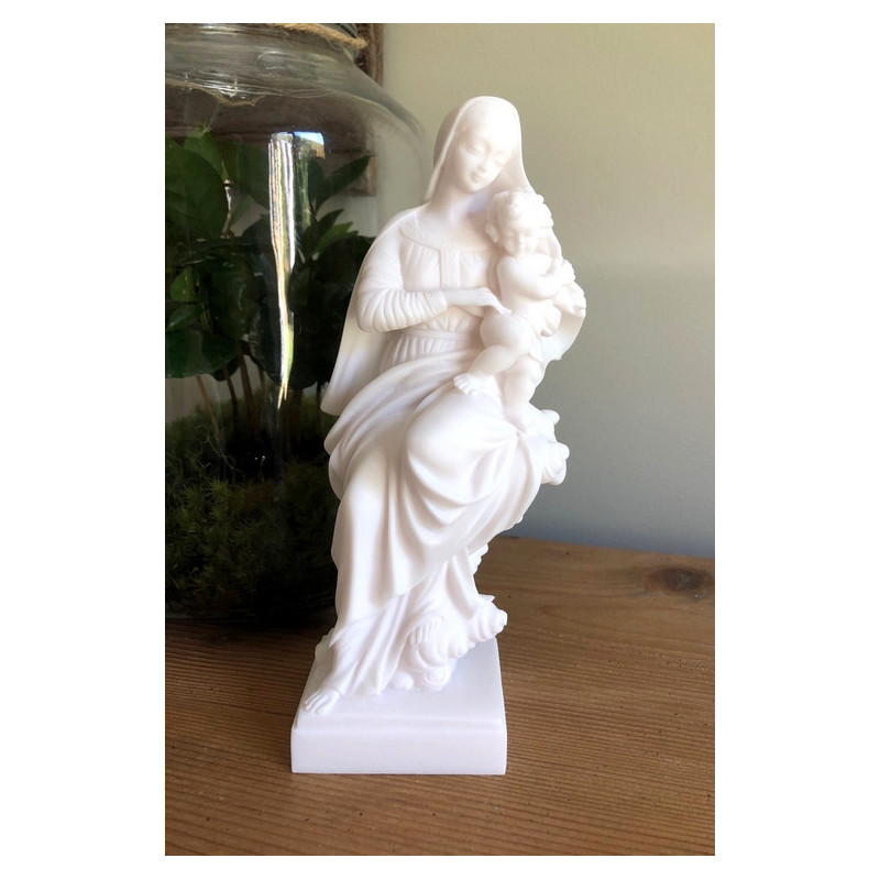 Statue Vierge à l'enfant en albâtre - 20cm
