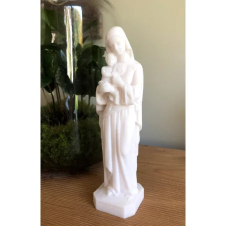 Statue Notre Dame de l'Eucharistie en albâtre - 17cm