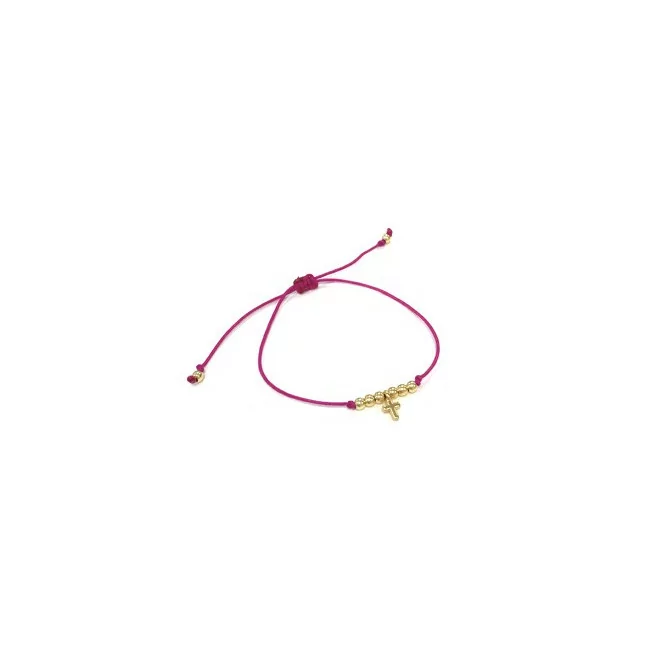 Bracelet cordon rose avec petite croix dorée