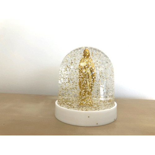 Grande Boule à paillettes Vierge en prière dorée