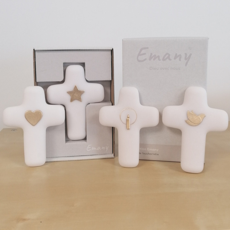 Croix Emany en pierre d'albâtre avec dorure -  Croix de l'amour