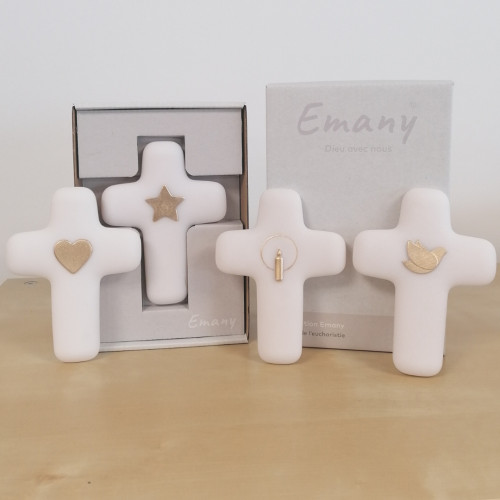 Croix Emany en pierre d'albâtre avec dorure -  Croix de l'étoile
