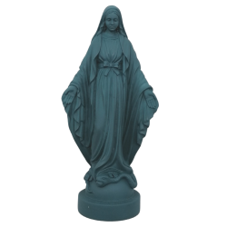 Statue colorée Vierge miraculeuse en albâtre - 17cm - BLEU PETROLE