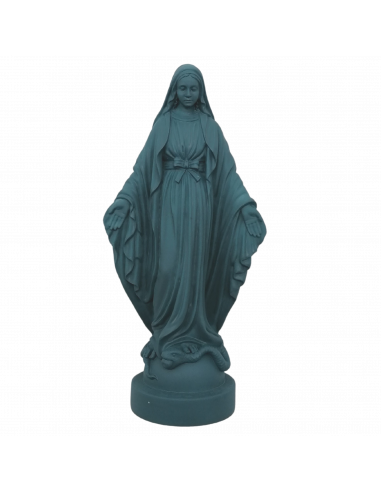 Statue colorée Vierge miraculeuse en albâtre - 17cm - BLEU PETROLE