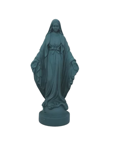 Statue colorée Vierge miraculeuse en albâtre - 17cm - BLEU PETROLE