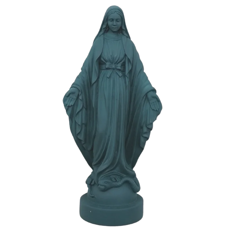 Statue colorée Vierge miraculeuse en albâtre - 17cm - BLEU PETROLE