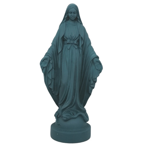 Statue colorée Vierge miraculeuse en albâtre - 17cm - BLEU PETROLE