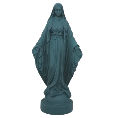 Statue colorée Vierge miraculeuse en albâtre - 17cm - BLEU PETROLE