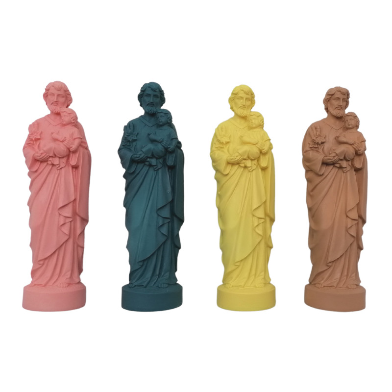 Statue colorée Saint Joseph - 17cm - BLEU PETROLE
