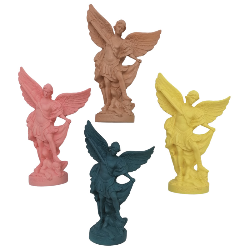 Statue colorée Saint Michel - 17cm - TAUPE