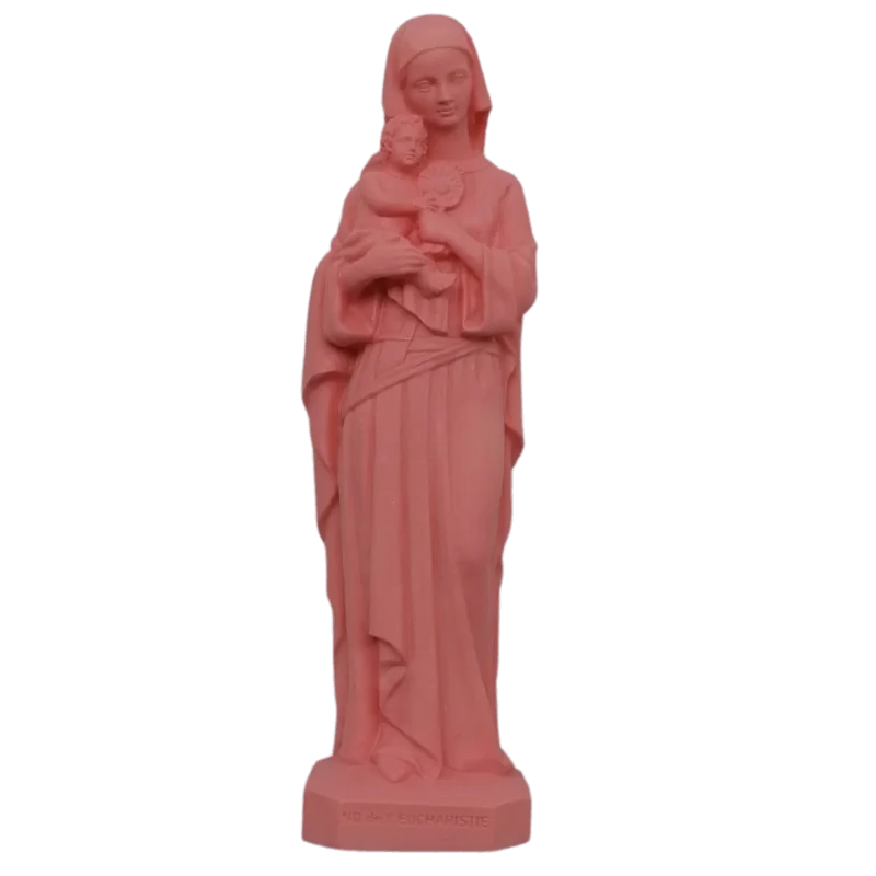 Statue colorée Notre Dame de l'Eucharistie en albâtre - 17cm - ROSE