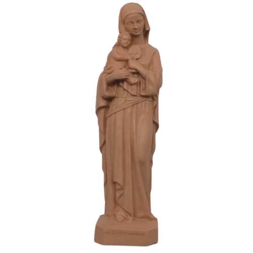 Statue colorée Notre Dame de l'Eucharistie en albâtre - 17cm - TAUPE