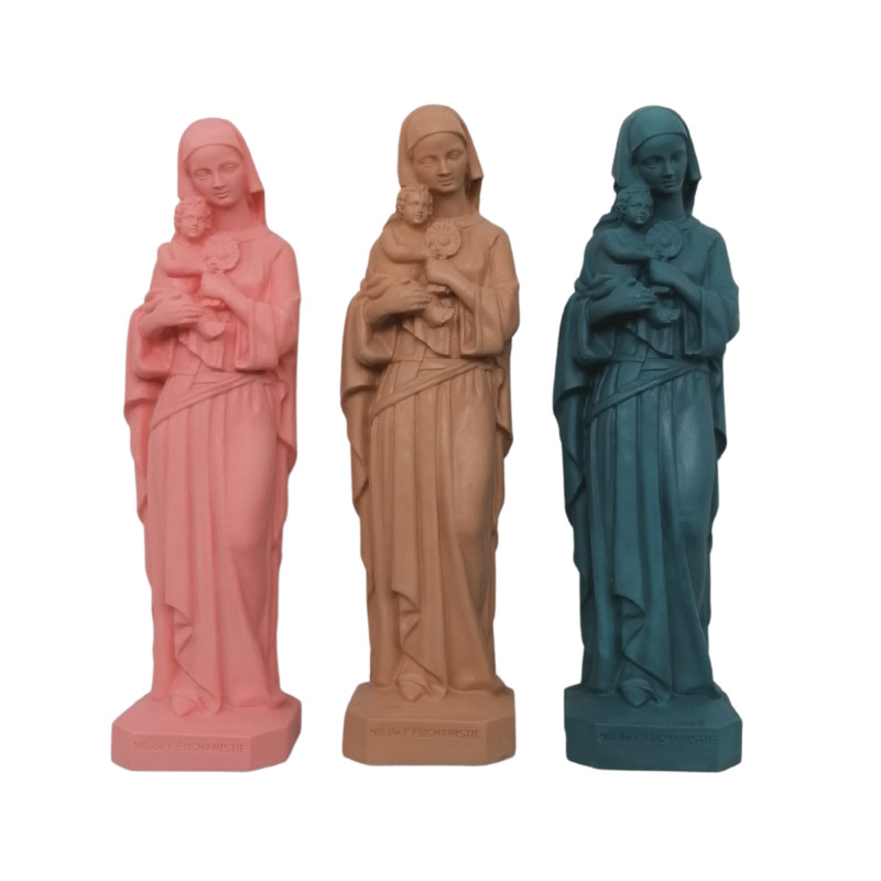 Statue colorée Notre Dame de l'Eucharistie en albâtre - 17cm - ROSE