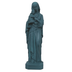 Statue colorée Notre Dame de l'Eucharistie en albâtre - 17cm - BLEU PETROLE