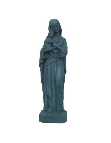 Statue colorée Notre Dame de l'Eucharistie en albâtre - 17cm - BLEU PETROLE
