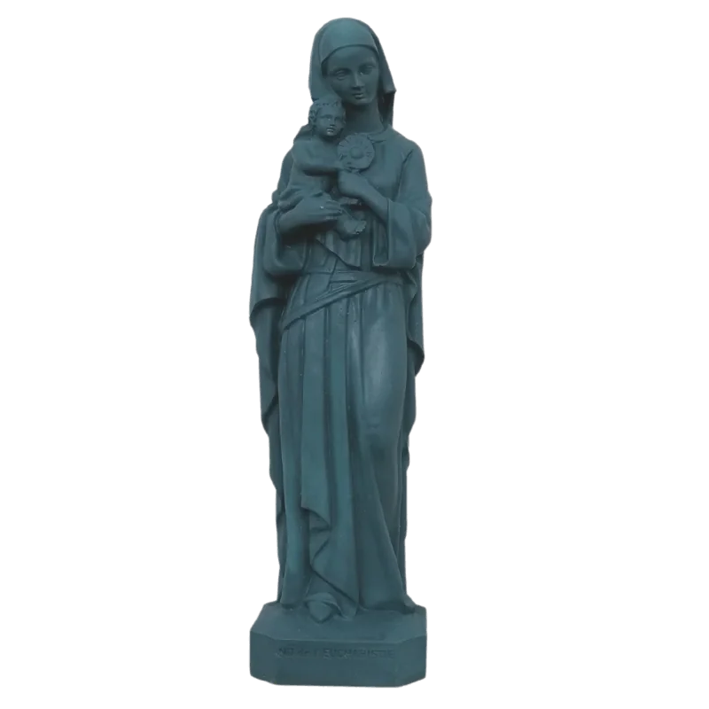 Statue colorée Notre Dame de l'Eucharistie en albâtre - 17cm - BLEU PETROLE