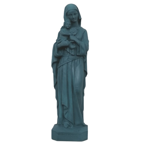 Statue colorée Notre Dame de l'Eucharistie en albâtre - 17cm - BLEU PETROLE