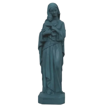 Statue colorée Notre Dame de l'Eucharistie en albâtre - 17cm - BLEU PETROLE