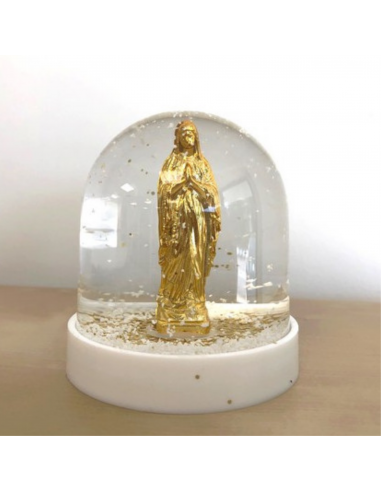 Grande Boule à paillettes Vierge en prière dorée