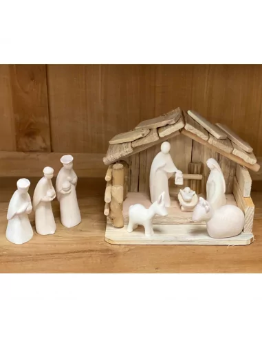 Crèche de Noël en bois naturel - Nativité + Rois mages