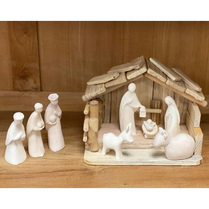 Crèche de Noël en bois naturel - Nativité + Rois mages