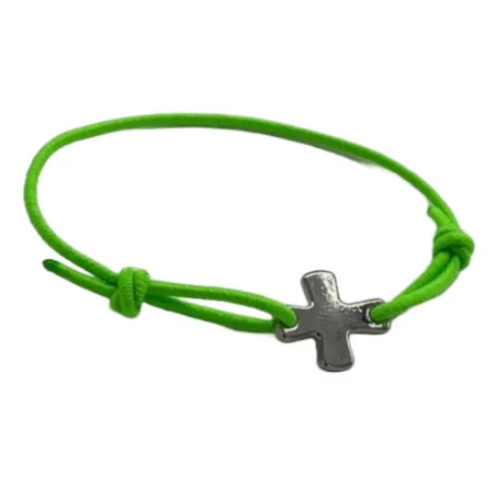 Bracelet élastique vert fluo avec croix