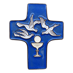 Cadeau pour communion Croix céramique bleu foncé