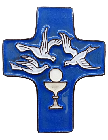 Cadeau pour communion Croix céramique bleu foncé