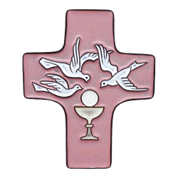 Cadeau pour communion Croix céramique rose