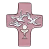 Cadeau pour communion Croix céramique rose