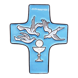 Cadeau pour communion Croix céramique bleu ciel