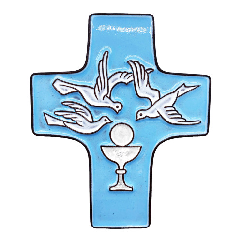 Cadeau pour communion Croix céramique bleu ciel