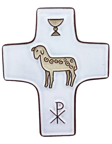 Cadeau communion Croix céramique "Agneau de Dieu"