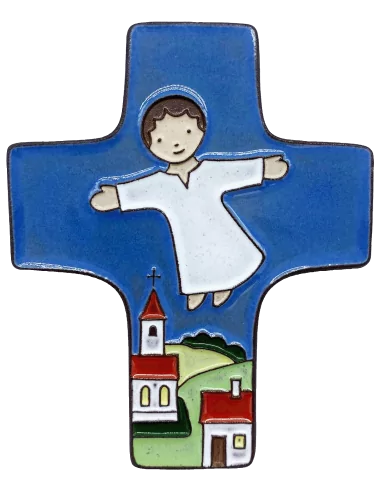 Croix céramique "Enfant de Dieu" bleu foncé