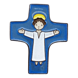 Croix céramique "Christ bras ouverts" bleu foncé