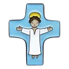Croix céramique "Christ bras ouverts" bleu ciel