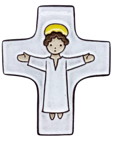 Cadeau de baptême : céramique "Christ bras ouverts" blanc