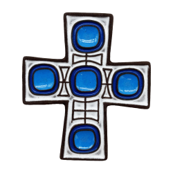 Cadeau Baptême original - croix céramique blanche et bleue