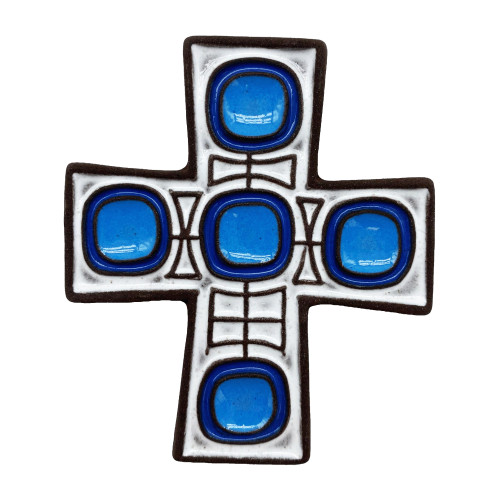 Cadeau Baptême original - croix céramique blanche et bleue