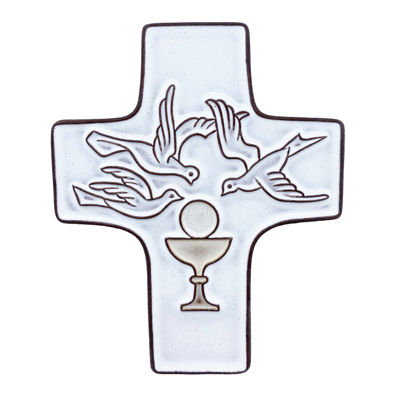 Croix céramique "Communion" blanc