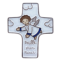 Croix Ange Gardien en Céramique Artisanale - 12cm