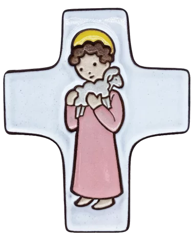 Croix céramique "Fille et agneau de Dieu"
